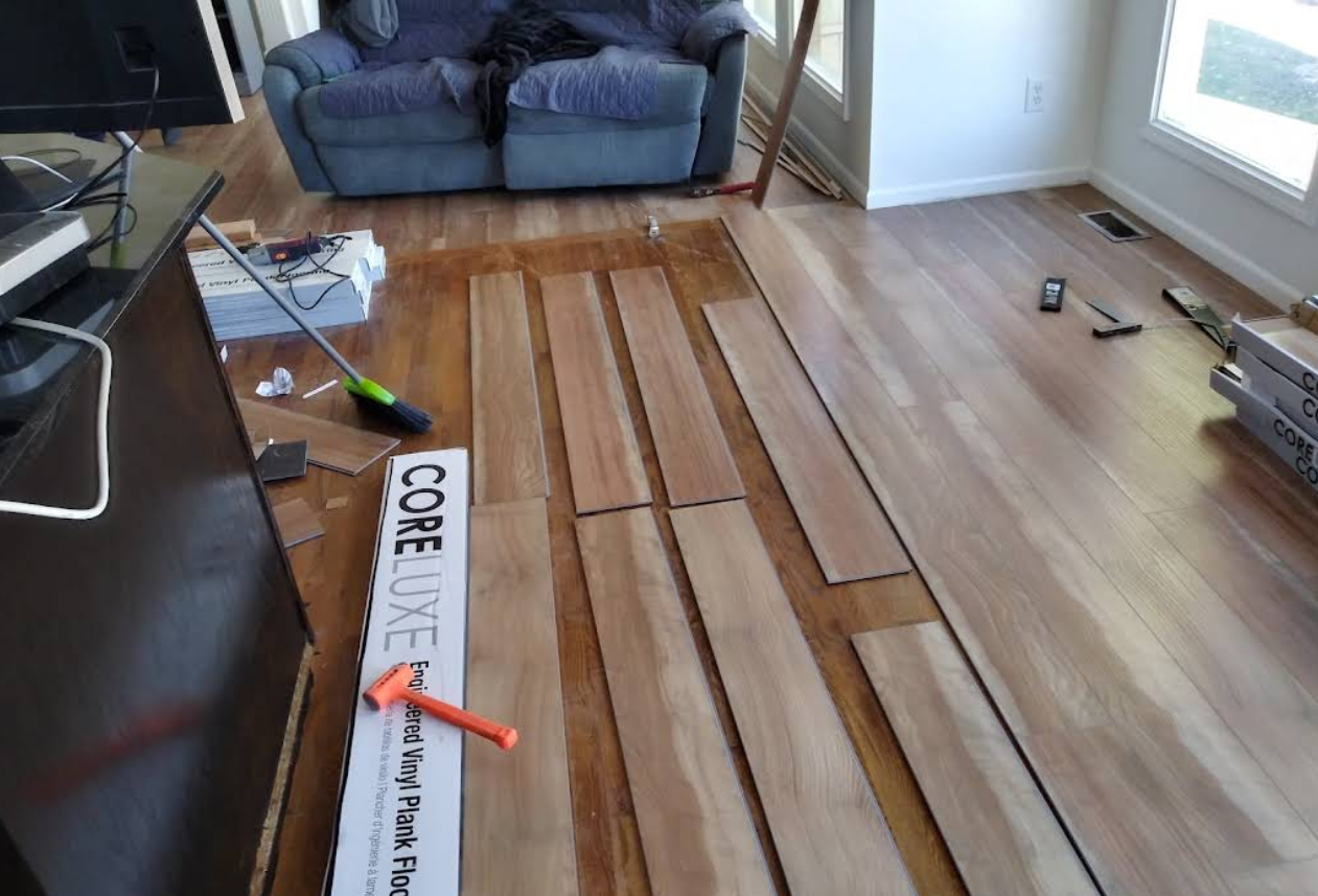 Detailed flooring transition between rooms